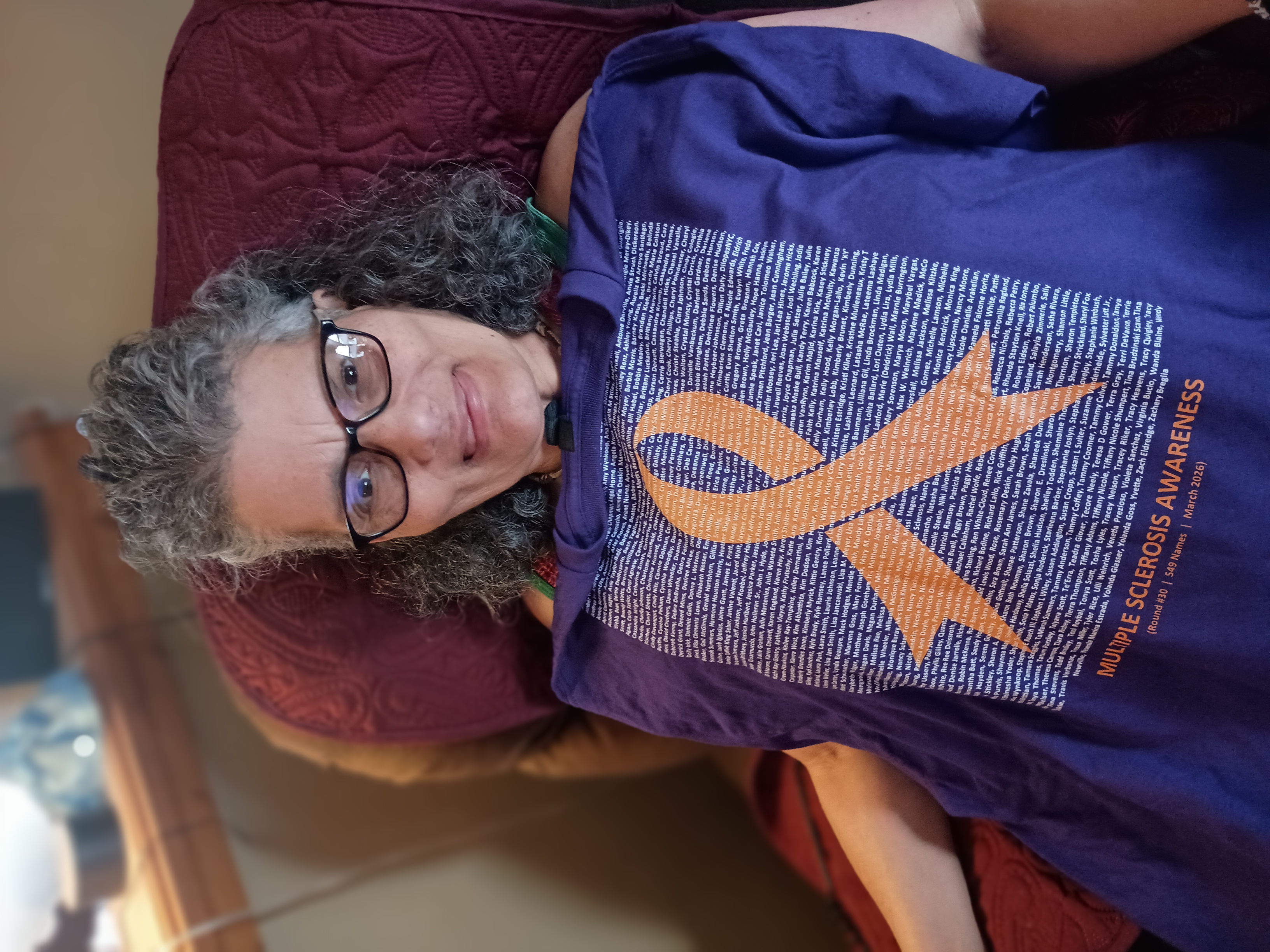 Supporter wearing a Multiple Sclerosis Awareness Story Shirt