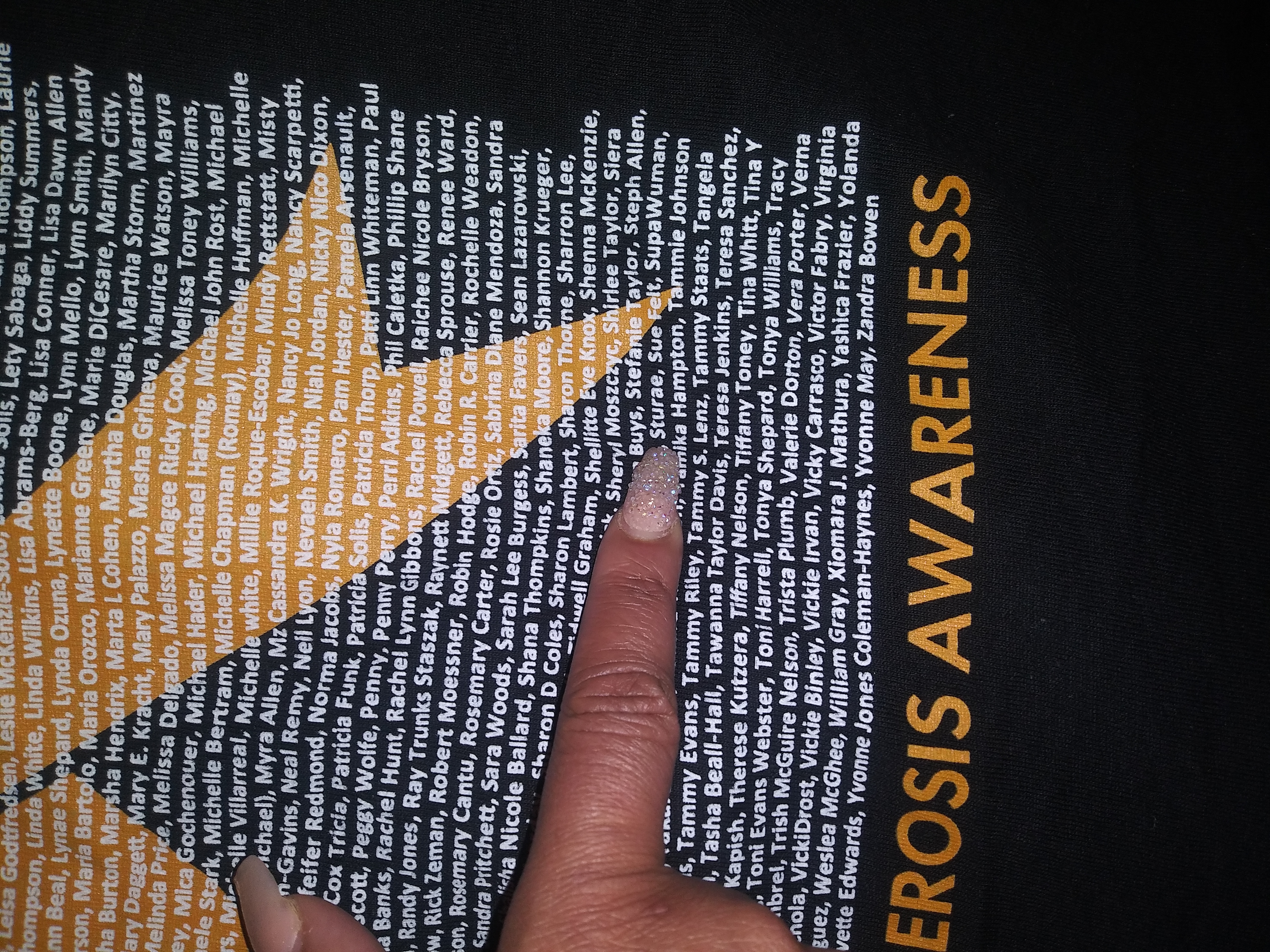 Supporter wearing a Multiple Sclerosis Awareness Story Shirt